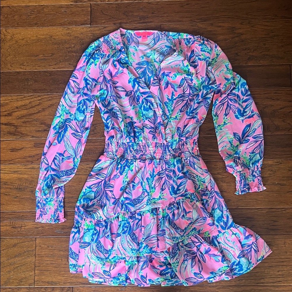 Lilly Pulitzer Pink Tropical Floral Long Sleeve Dress